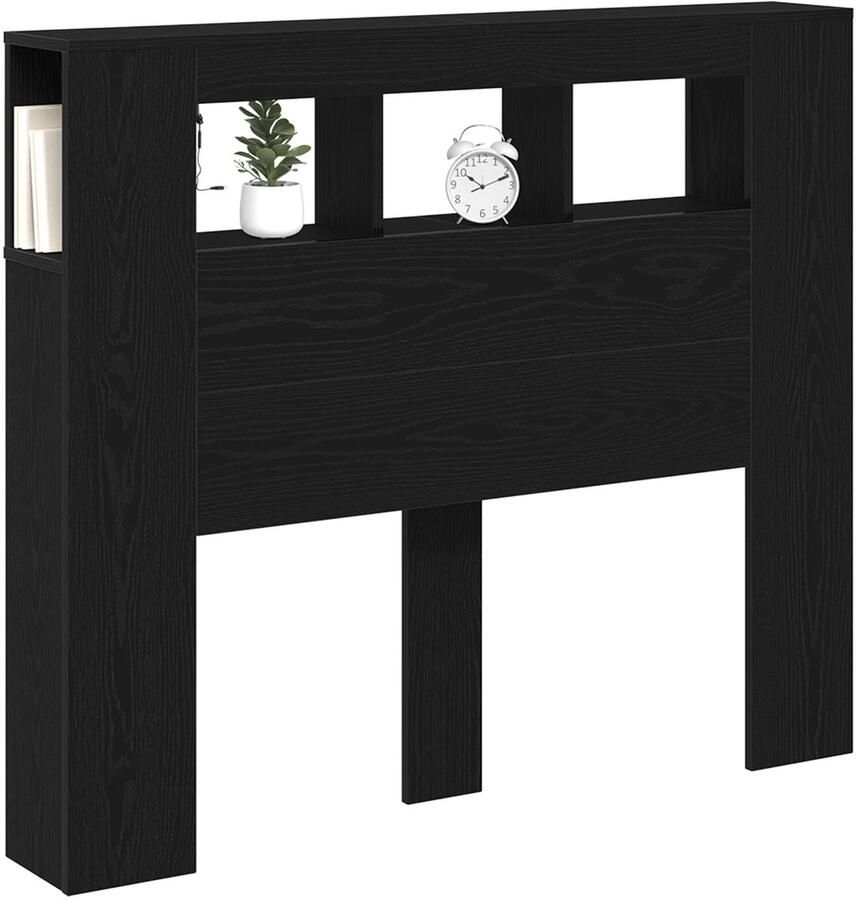 VidaXL LED Hoofdbord Zwart eiken 120 x 18.5 x 103.5 cm Bewerkt hout