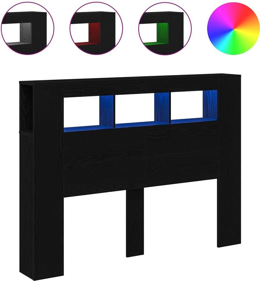 VidaXL LED Hoofdbord Zwart Eiken 140 x 18 5 x 103 5 cm Bewerkt hout - Foto 3