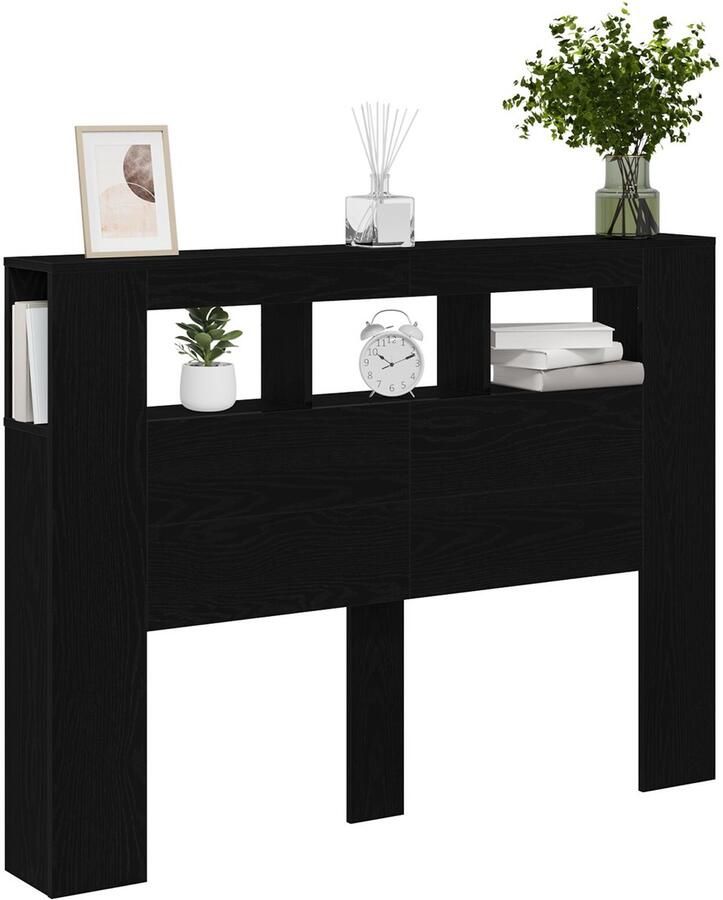VidaXL LED Hoofdbord Zwart eiken 140 x 18 5 x 103 5 cm Bewerkt hout - Foto 2