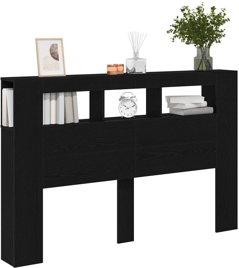 VidaXL LED Hoofdbord Zwart eiken 160 x 18 5 x 103 5 cm Bewerkt hout - Foto 2