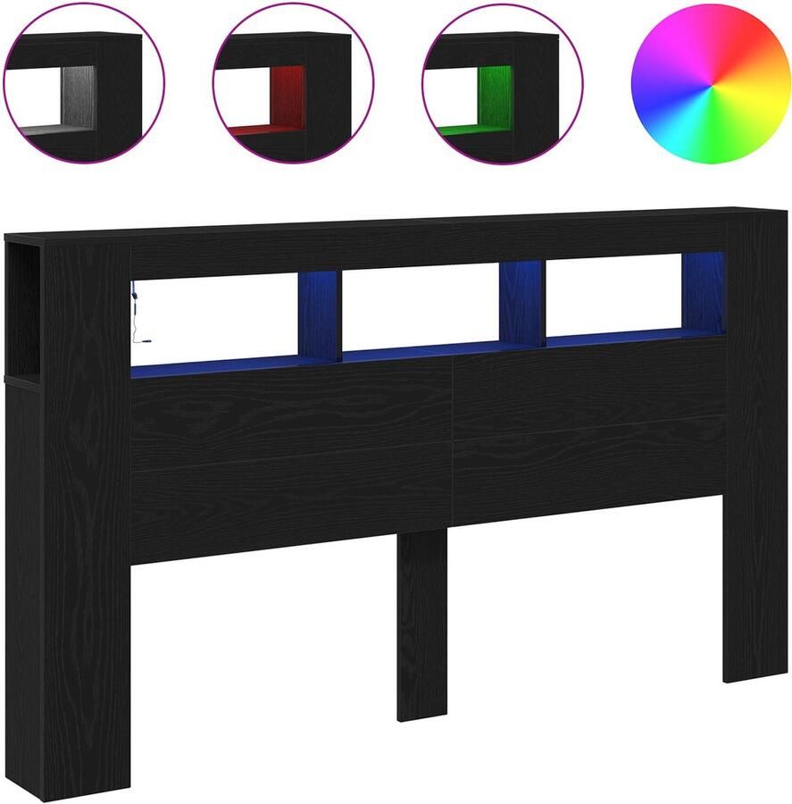 VidaXL LED Hoofdbord Zwart eiken 180 x 18.5 x 103.5 cm Bewerkt hout - Foto 3