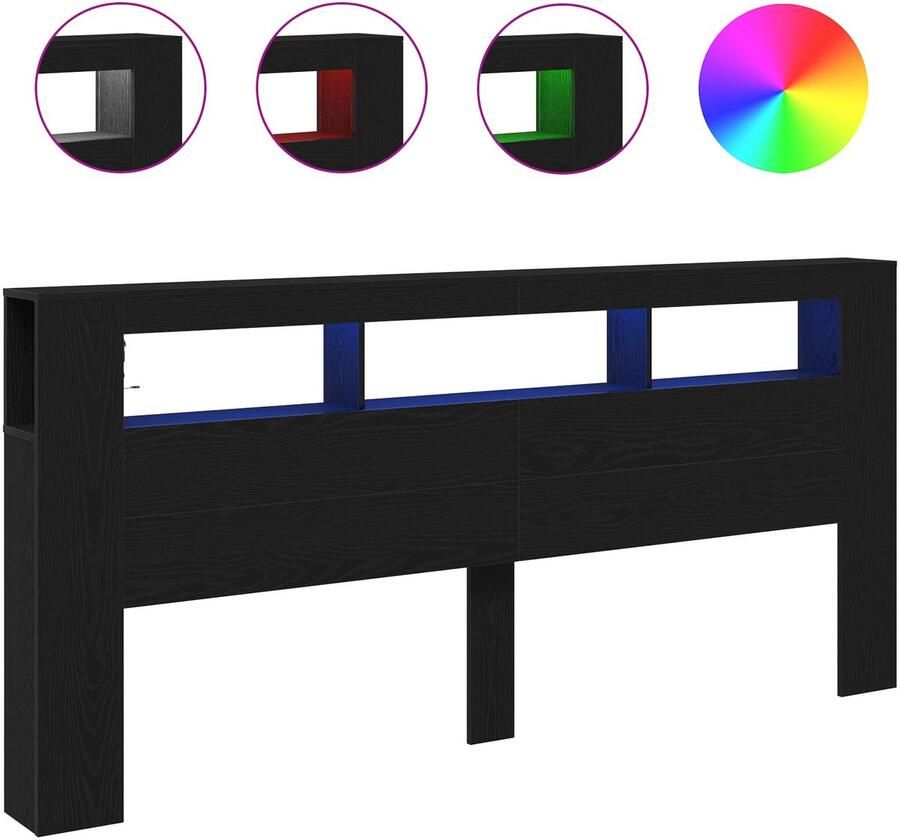 VidaXL LED Hoofdbord Zwart eiken 220 x 18.5 x 103.5 cm Bewerkt hout - Foto 2