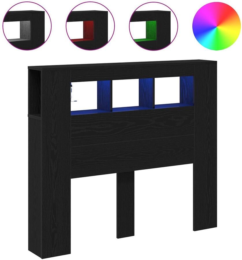 VidaXL LED Hoofdbord Zwart eiken 120 x 18.5 x 103.5 cm Bewerkt hout - Foto 2