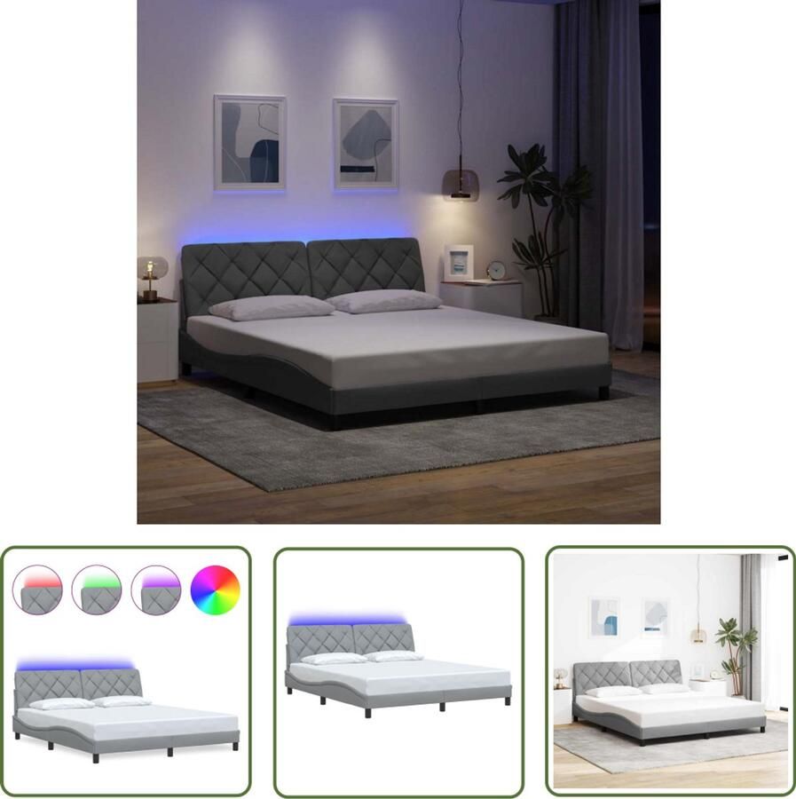 VidaXL Led Lamp Bed Frame Bedframe met LED zonder matras stof 180x200 cm lichtgrijs Slaap Kamer Boxspring Tweepersoonsbed