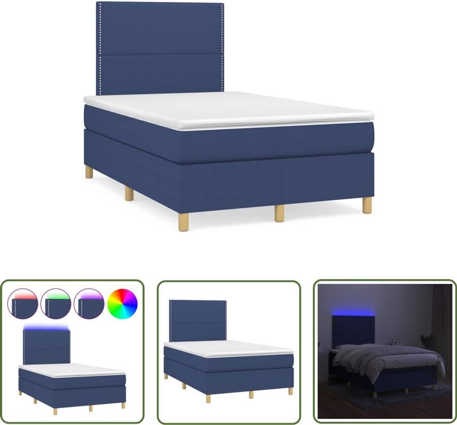 VidaXL Led Lamp Boxspring met matras en LED stof blauw 120x190 cm Boxspring Met Matras Slaapcomfort Blue Bedroom Furniture
