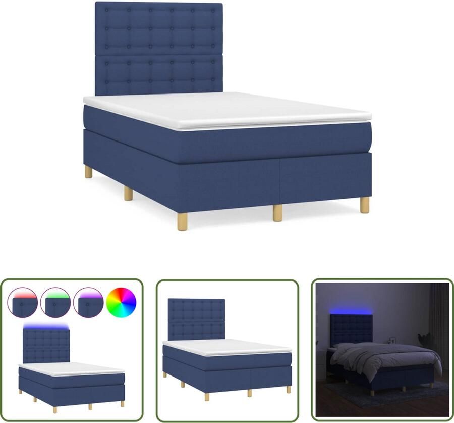 VidaXL Led Lamp Boxspring met matras en LED stof blauw 120x190 cm Slaapcomfort Slaapkamers Tweepersoonsbed