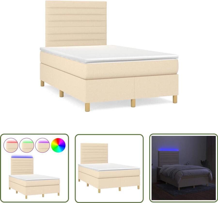 VidaXL Led Lamp Boxspring met matras en LED stof crèmekleurig 120x190 cm Creme Kleurige Boxspring Slaapcomfort Pockethaven Matras