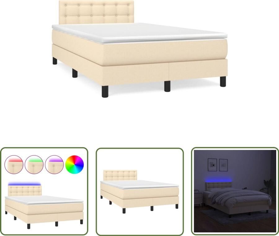 VidaXL Led Lamp Boxspring met matras en LED stof crèmekleurig 120x190 cm Creme Kleurtje Slaapcomfort Pocketed Veren