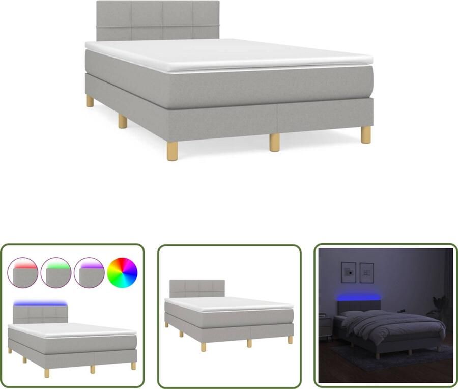 VidaXL Led Lamp Boxspring met matras en LED stof lichtgrijs 120x190 cm Boxspring Met Matras Tweepersoons Bed Grijs Bed