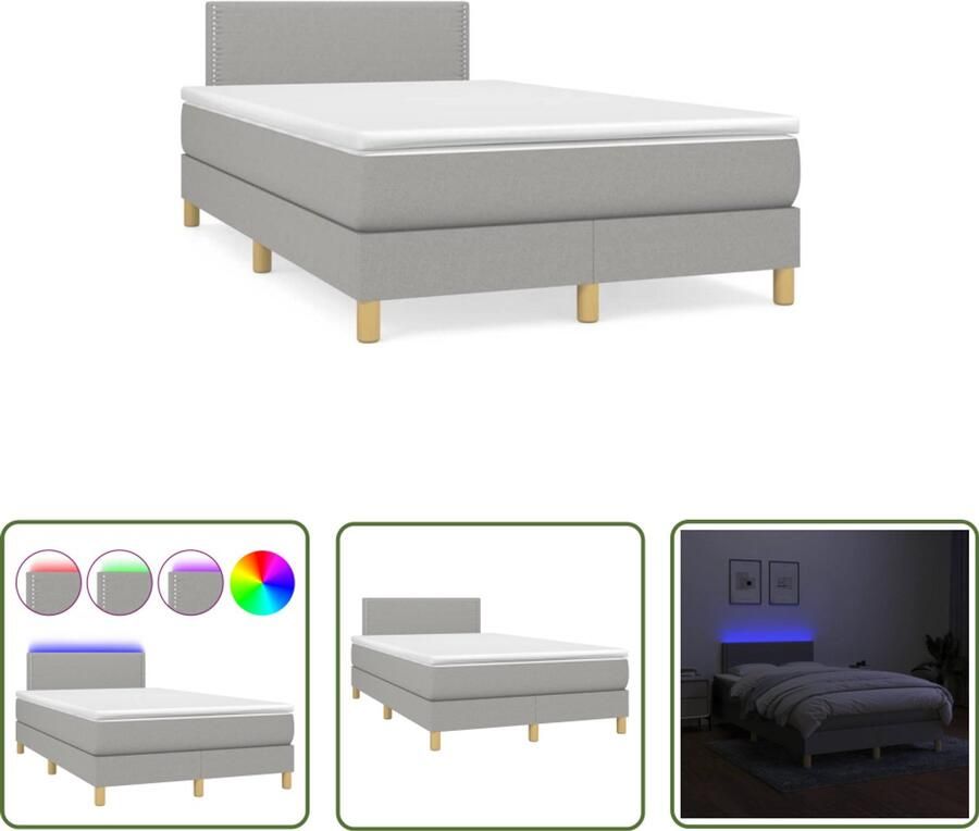 VidaXL Led Lamp Boxspring met matras en LED stof lichtgrijs 120x190 cm Slaapcomfort Matras Boxsprings Kopen