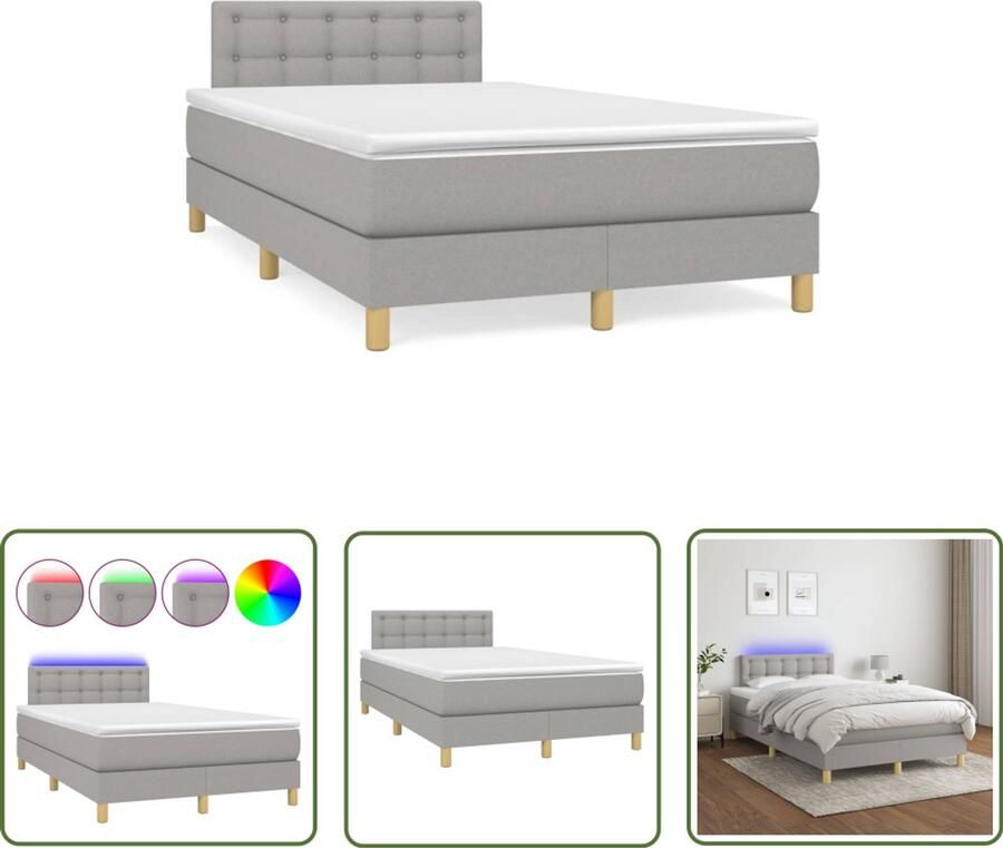 VidaXL Led Lamp Boxspring met matras en LED stof lichtgrijs 120x190 cm Slaapcomfort Matras Hoofdbord