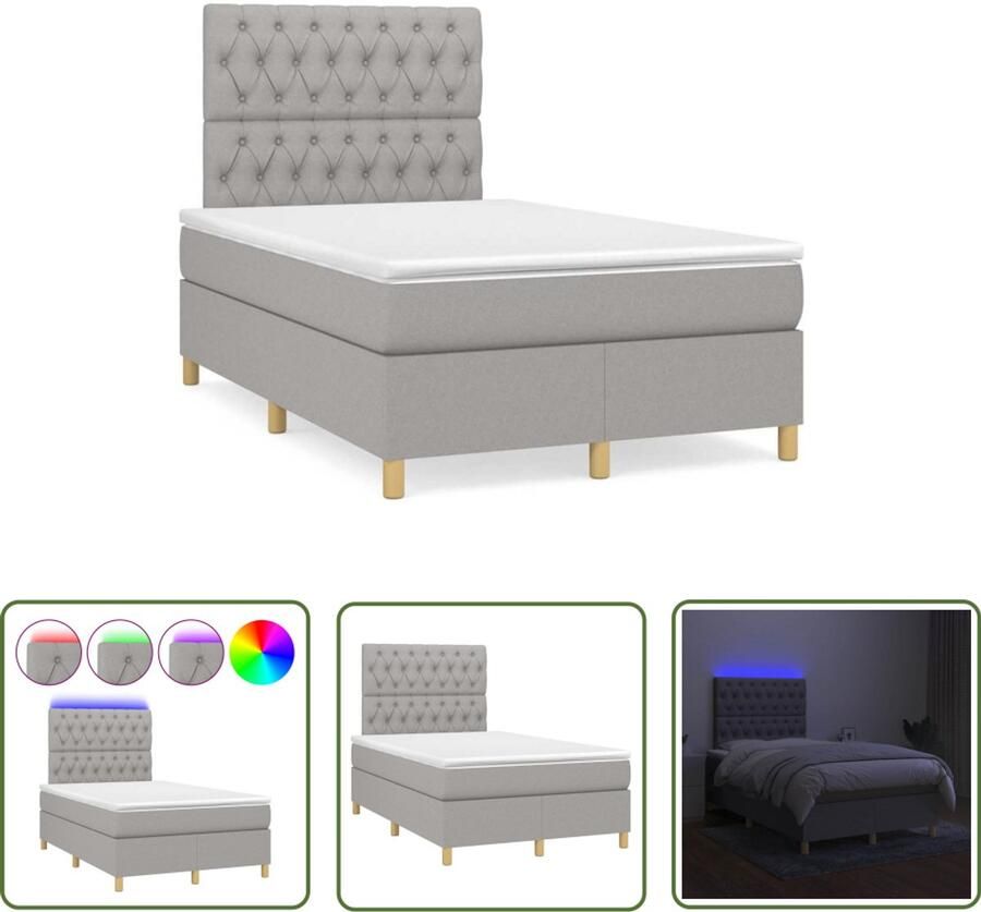 VidaXL Boxspring met matras en LED stof lichtgrijs 120x190 cm Boxspring Led Lamp Slaapcomfort Slaapkamers Matras