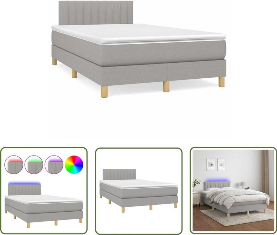 VidaXL Led Lamp Boxspring met matras en LED stof lichtgrijs 120x190 cm Slaapcomfort Slaapkamers Matras
