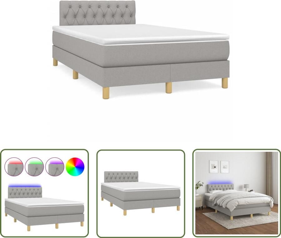 VidaXL Led Lamp Boxspring met matras en LED stof lichtgrijs 120x190 cm Slaapcomfort Slaapkamers Matras