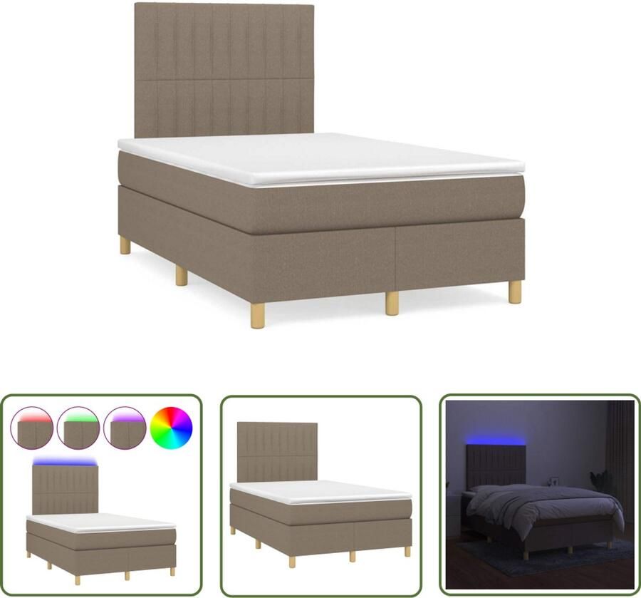 VidaXL Boxspring met matras en LED stof taupe 120x190 cm Boxspring Led Lamp Slaapcomfort Taupecleur Tweepersoonsbed - Foto 2