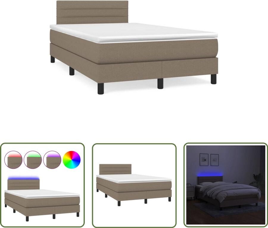 VidaXL Boxspring met matras en LED stof taupe 120x190 cm Boxspring Led Lamp Slaapcomfort Taupecleur Tweepersoonsbed