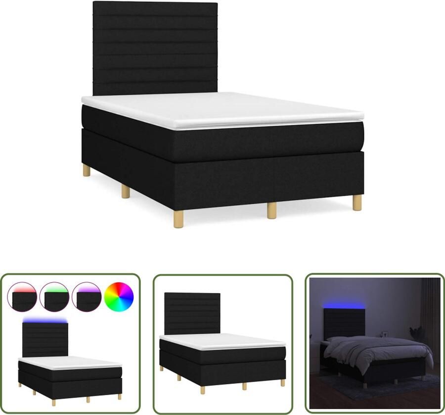 VidaXL Boxspring met matras en LED stof zwart 120x190 cm Boxspring Led Lamp Slaapcomfort Boxspring Kopen Tweepersoons Bed
