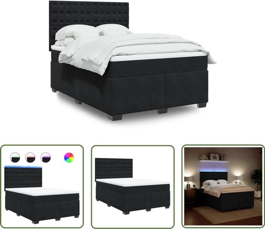 VidaXL Boxspring met matras en LED zwart 140x200 cm Boxspring Tweepersoonsbed Boxspring Met Matras Lederlook Boxspring Slaapcomfort Led Verlichting Hoofdbord Modern Bed Zwarte Boxspring Luxueus Bed Bedroom Decoratie