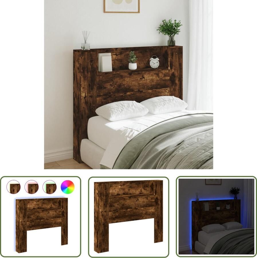 The Living Store Hoofdbordkast met LED 120x16 5x103 5 cm gerookt eikenkleurig Hoofdbord Led Lamp Hoofdkussen Bedroom Furniture Slaapkamersdecoratie