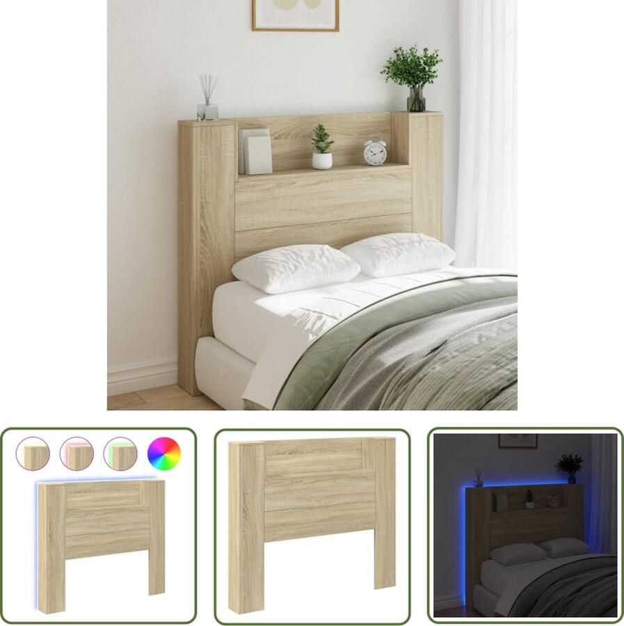 The Living Store Hoofdbordkast met LED 120x16 5x103 5 cm sonoma eikenkleurig Hoofdbord Led Lamp Bedroom Furniture Slaapkamersdecoratie Houten Hoofdbord