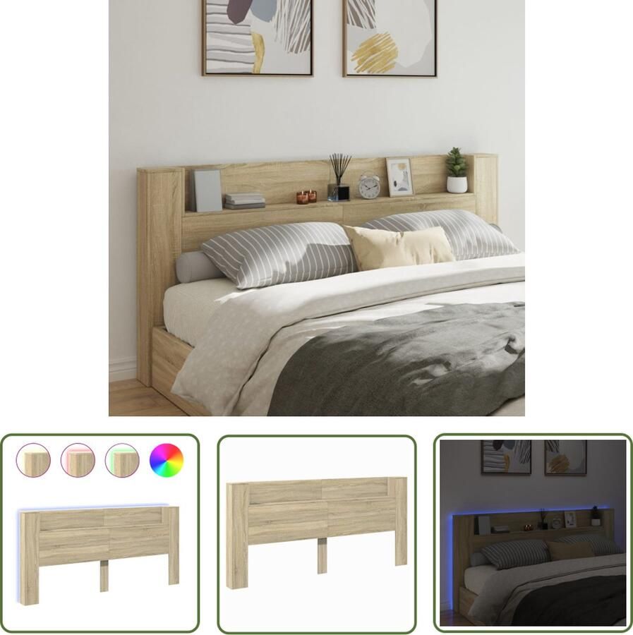 The Living Store Hoofdbordkast met LED 220x16 5x103 5 cm sonoma eikenkleurig Hoofdbord Led Lamp Bedroom Furniture Slaapkamers Headboard
