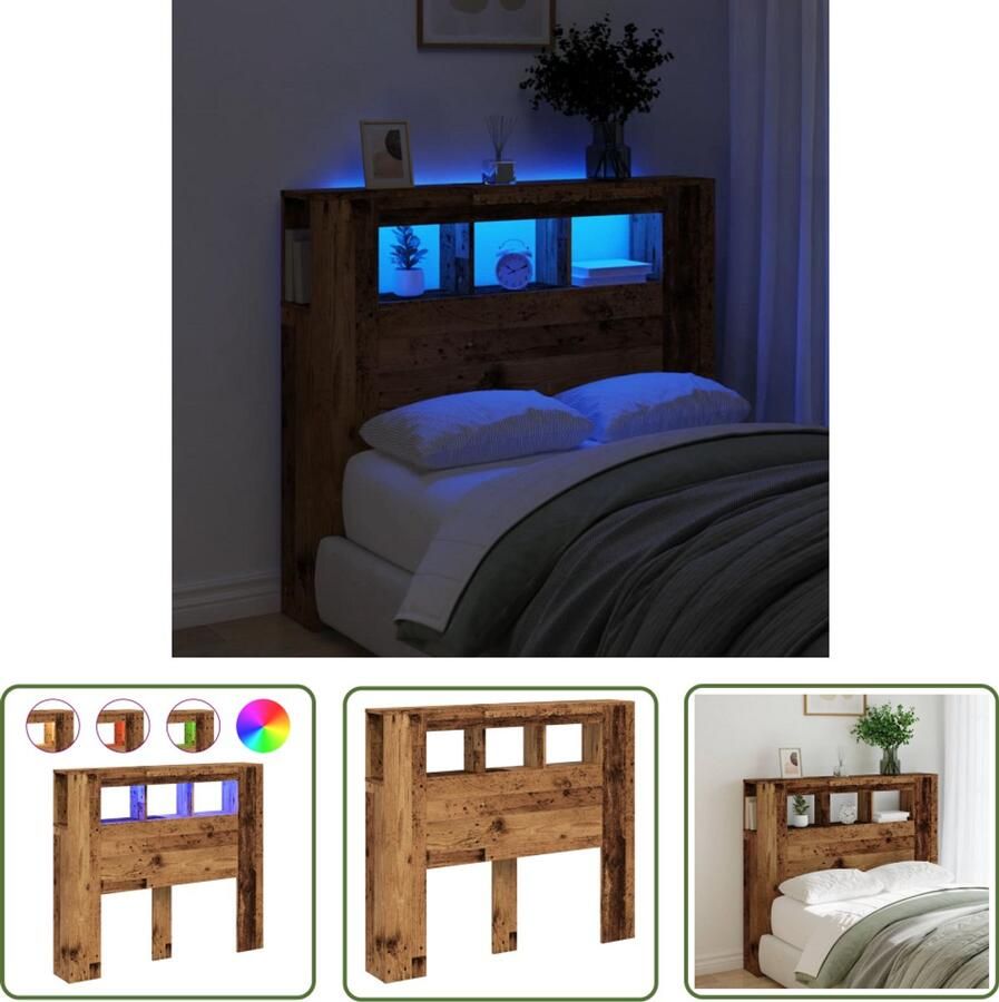 VidaXL Led Lamp Hoofddekking Hoofdeinde met LED 120x18 5x103 5 cm bewerkt hout oud hout Hoofdbord Houten Hoofdbord Bedroom Furniture