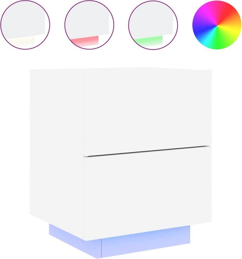 The Living Store Nachtkastje met LED-verlichting bewerkt hout wit Nachtkast Led Lamp Nachtkastje Met Licht Houten Nachtkast Wit Nachtkast