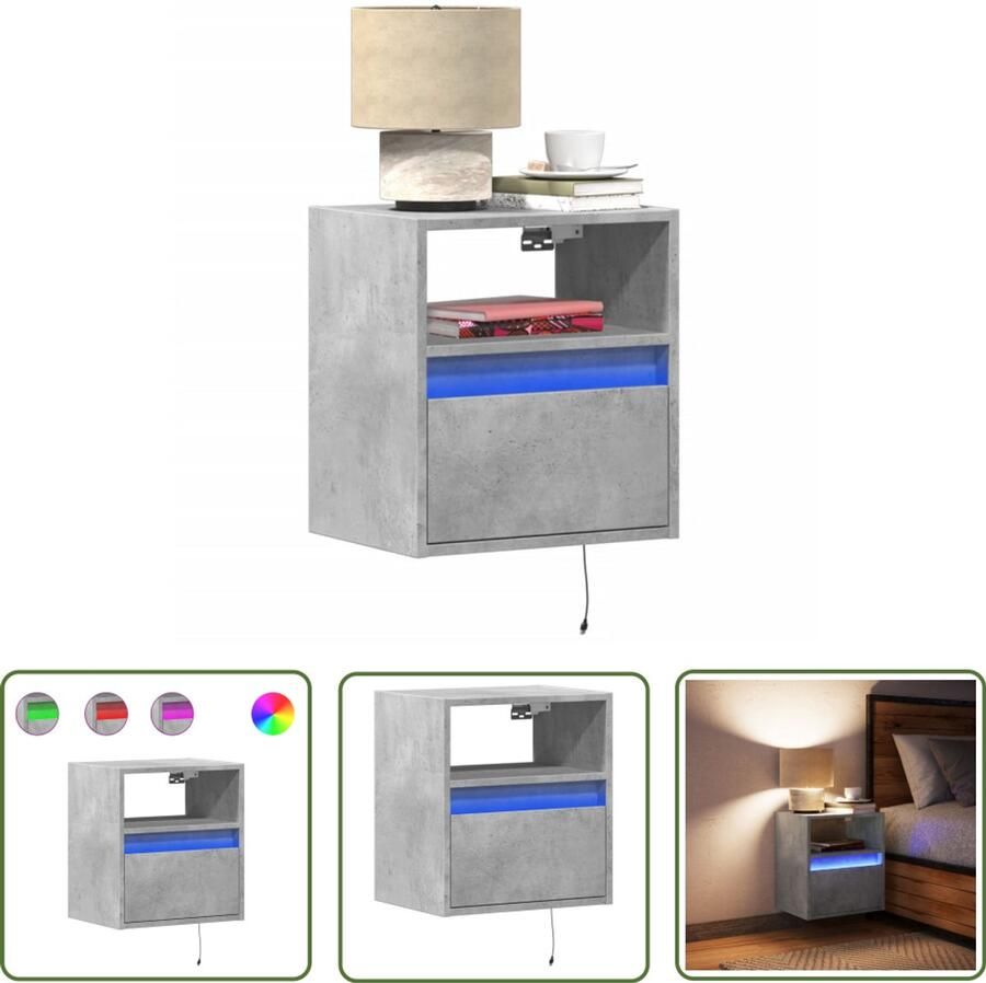 VidaXL Led Lamp Nachtkastje met LED's wandgemonteerd betongrijs Wandmontage Betonnen Grijs Slaapkamers