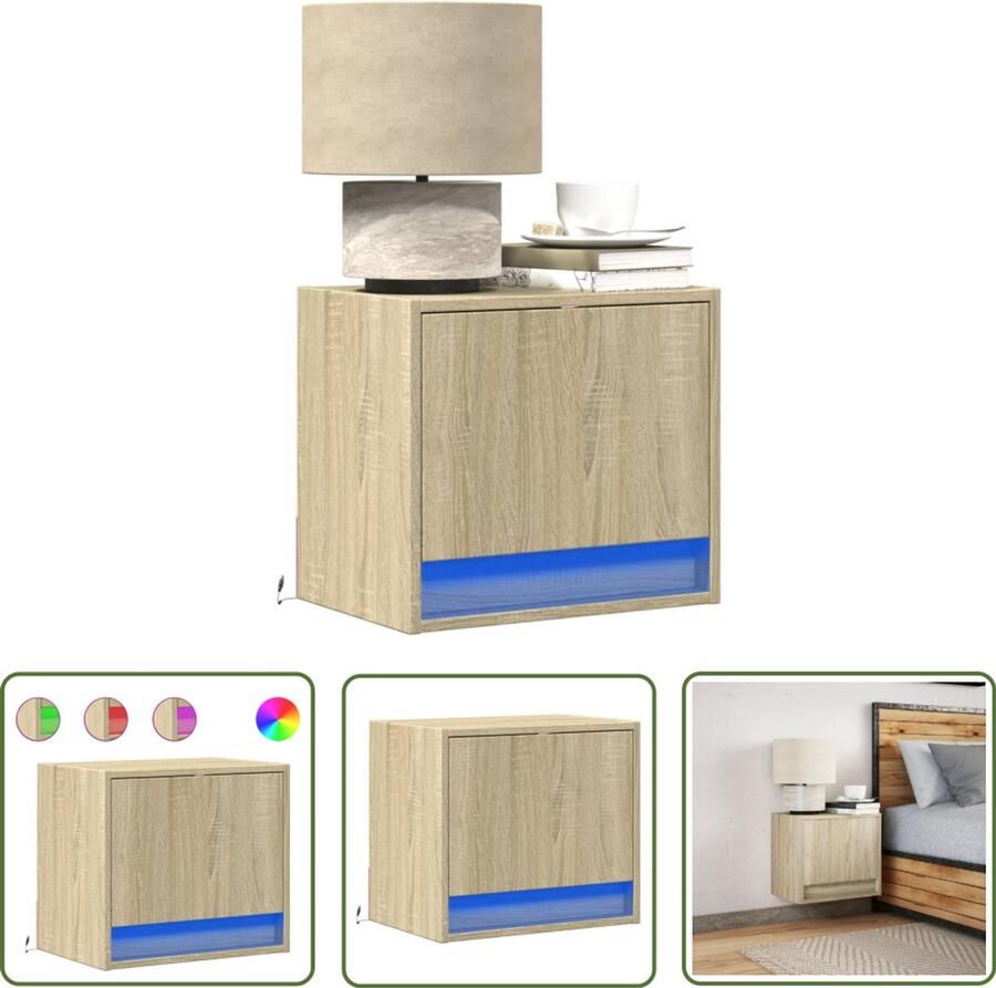 VidaXL Nachtkastje met LED's wandgemonteerd sonoma eikenkleurig Nachtkastje Led Lamp Wandkast Sonoma Eiken Slaapkamerr