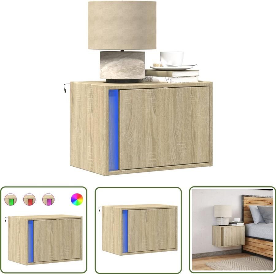VidaXL Led Lamp Nachtkastje met LED's wandgemonteerd sonoma eikenkleurig Wandmontage Sonoma Eiken Opbergruimte