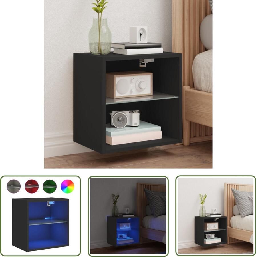 The Living Store Nachtkastje met LED's wandgemonteerd zwart Nachtkastje Led Lamp Wandlamp Slaapkamersdecoratie Zwarte Kamer
