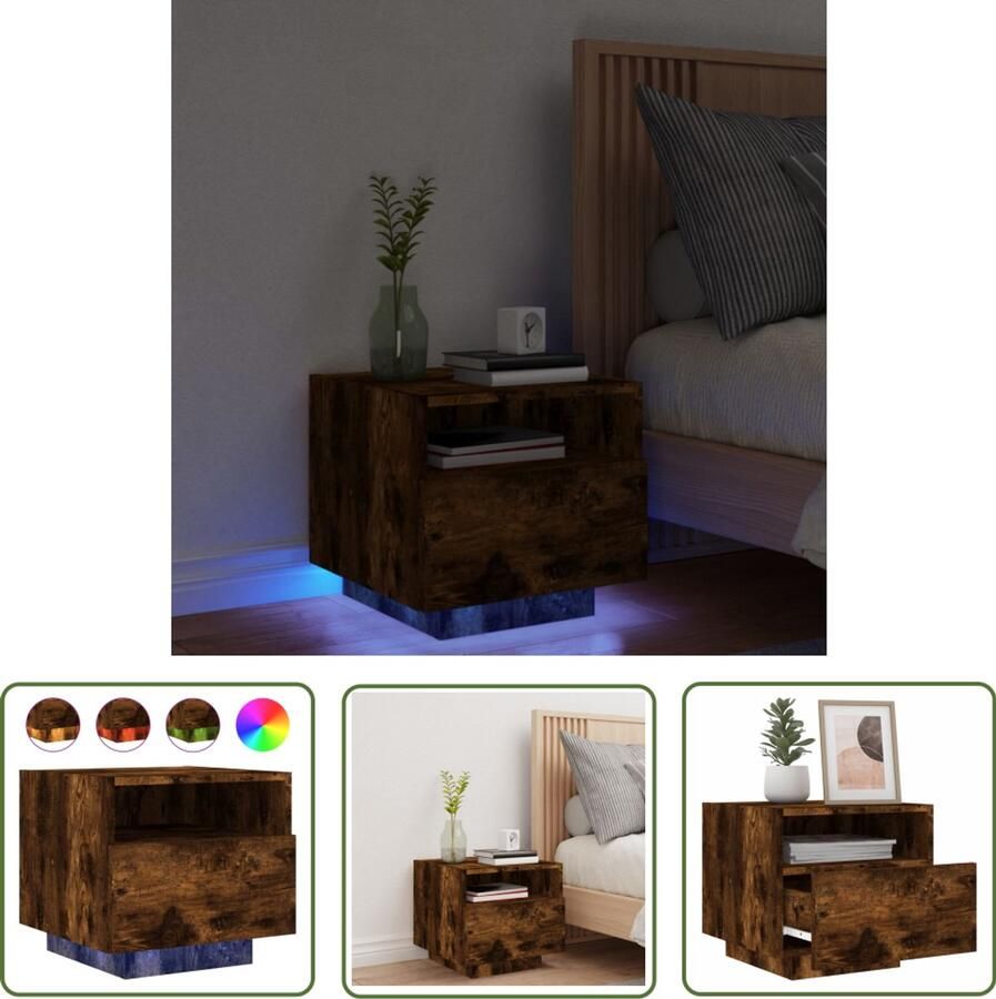 The Living Store Nachtkastje met LED-verlichting 40x39x37 cm gerookt eikenkleur Nachtkastje Nachtkastjes Nachtkastje Met LED Nachtkastje Met LED-verlichting