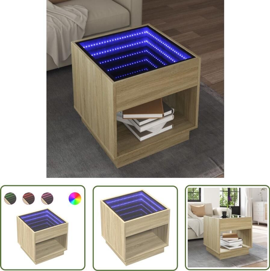 VidaXL Salontafel met Infinity LED 50x50x50 cm sonoma eikenkleurig Salontafel Led Lamp Salontafels Houten Salontafel Tv Tafellamp