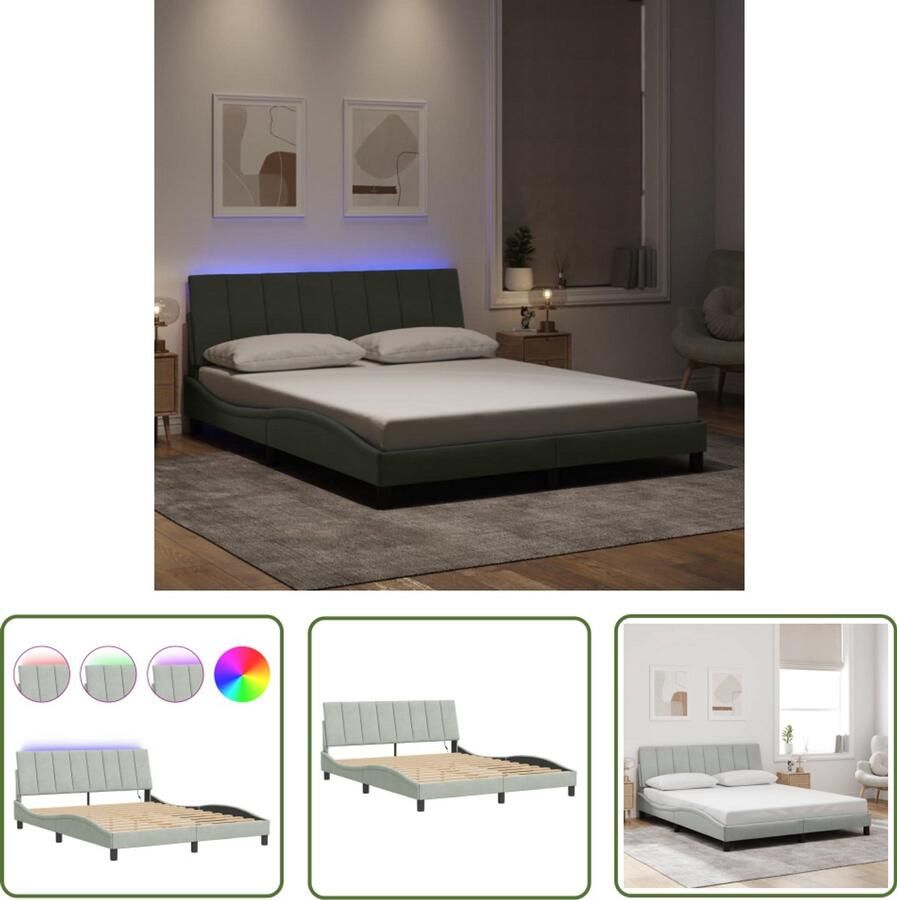 VidaXL Bedframe met LED zonder matras Hanko fluweel lichtgrijs 160x200 cm Comfortabel Bed Led Lampen Fluweel Bed Grijs Bed King Size Bed