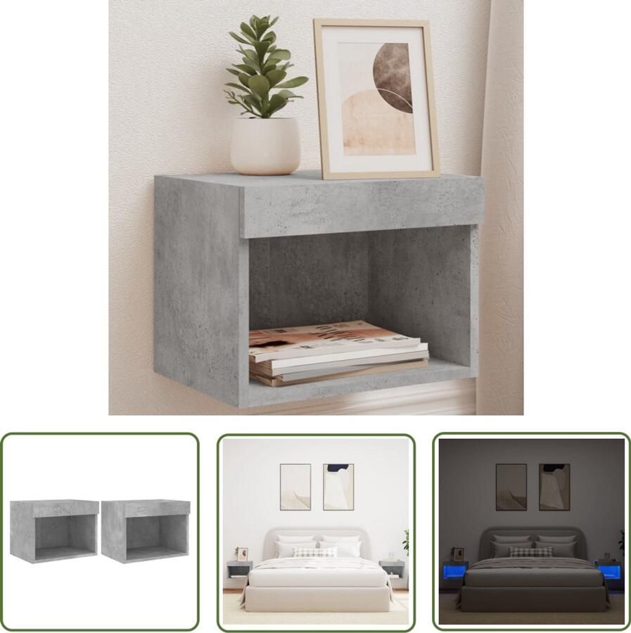 VidaXL Led Lampen Nachtkastjes met LED's 2 st wandgemonteerd betongrijs Wandkasten Slaapkamersdecoratie Betonnen Meubilair