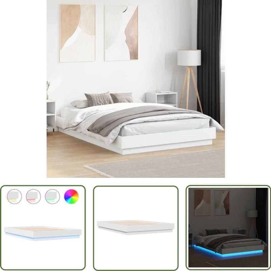 VidaXL Led Lampen Slaapkamers Bedframe met LED-verlichting wit 120x200 cm Houten Bed Frame Modern Design Tweepersoonsbed