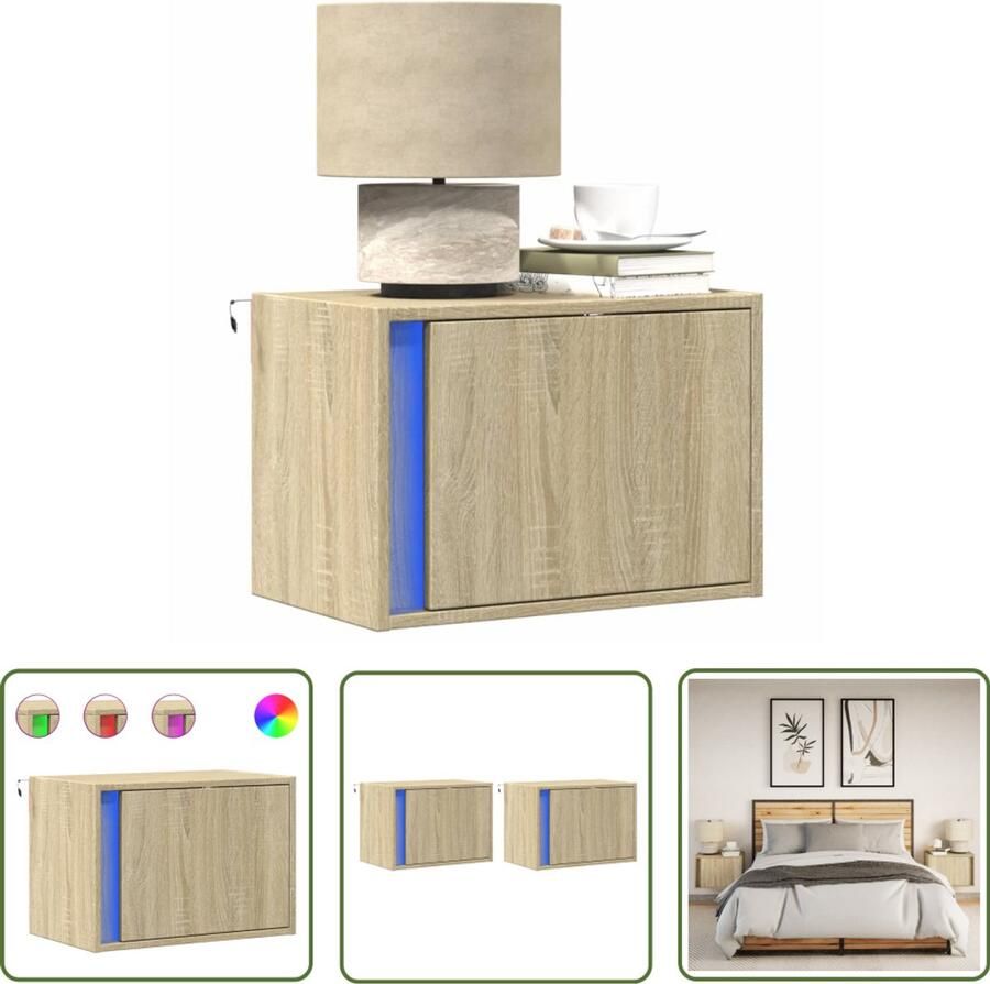 VidaXL Nachtkastjes met LED wandgemonteerd 2 st sonoma eikenkleurig Nachthastjes Led Lampjes Wandmontage Sonoma Eiken Bedroom Furniture
