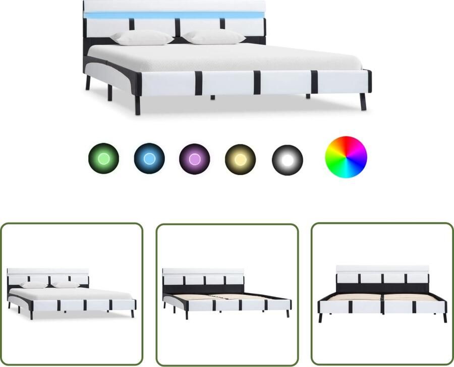 The Living Store Bedframe met LED kunstleer wit 120x200 cm Bedframe Bedframes Bed Bedden Tweepersoonsbed Tweepersoonsbedden Slaapkamermeubilair Slaapkamermeubel Slaapkamermeubels Slaapkamermeubelen Slaapmeubel