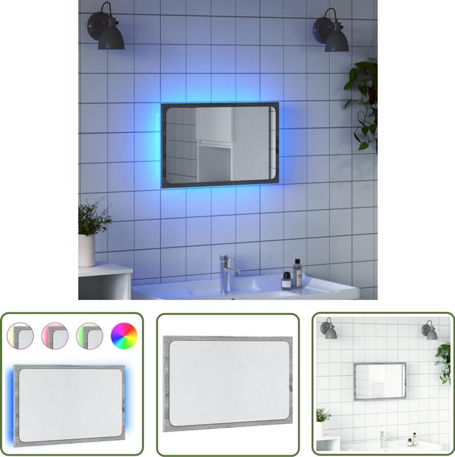 VidaXL Led Spiegel Badkamer Spiegel Badkamerspiegel 60x8 5x38 cm bewerkt hout grijs sonoma eiken Spiegel Met Verlichting Badkameraccessoires Grijze Spiegel