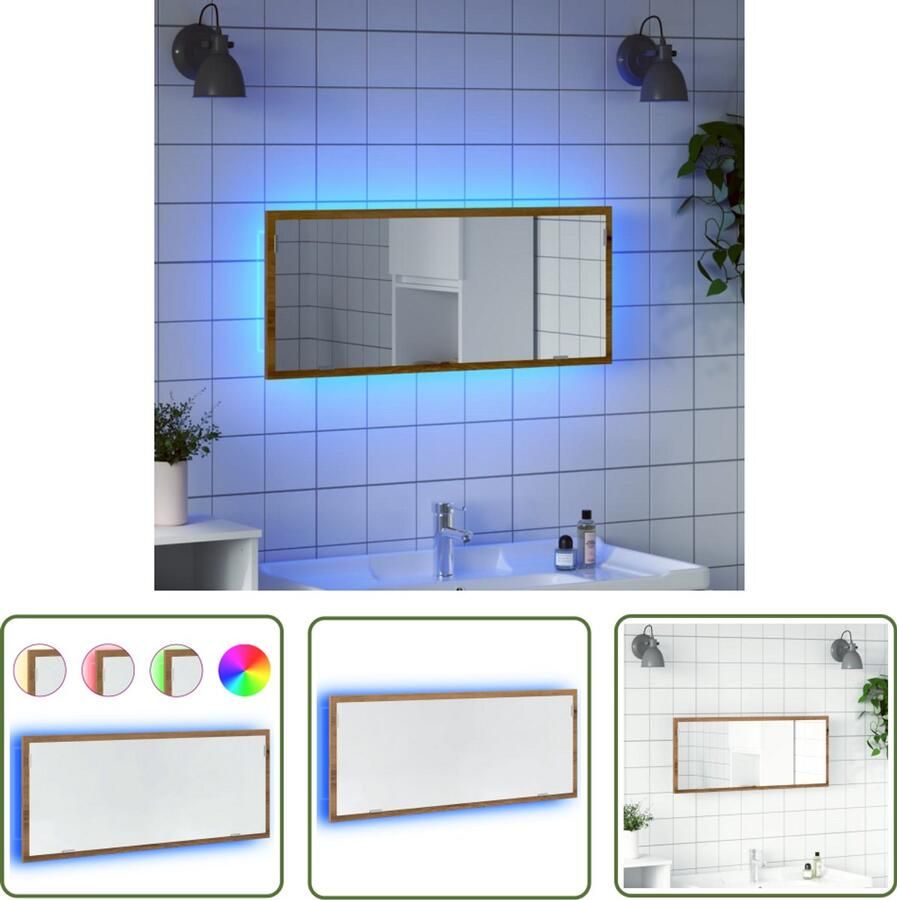 VidaXL Led Spiegel Badkamer Spiegel Badkamerspiegel LED 100x8 5x37 cm bewerkt hout artisanaal eiken Badkamerspiegel Met Verlichting Houten Spiegel Makeup Spiegel