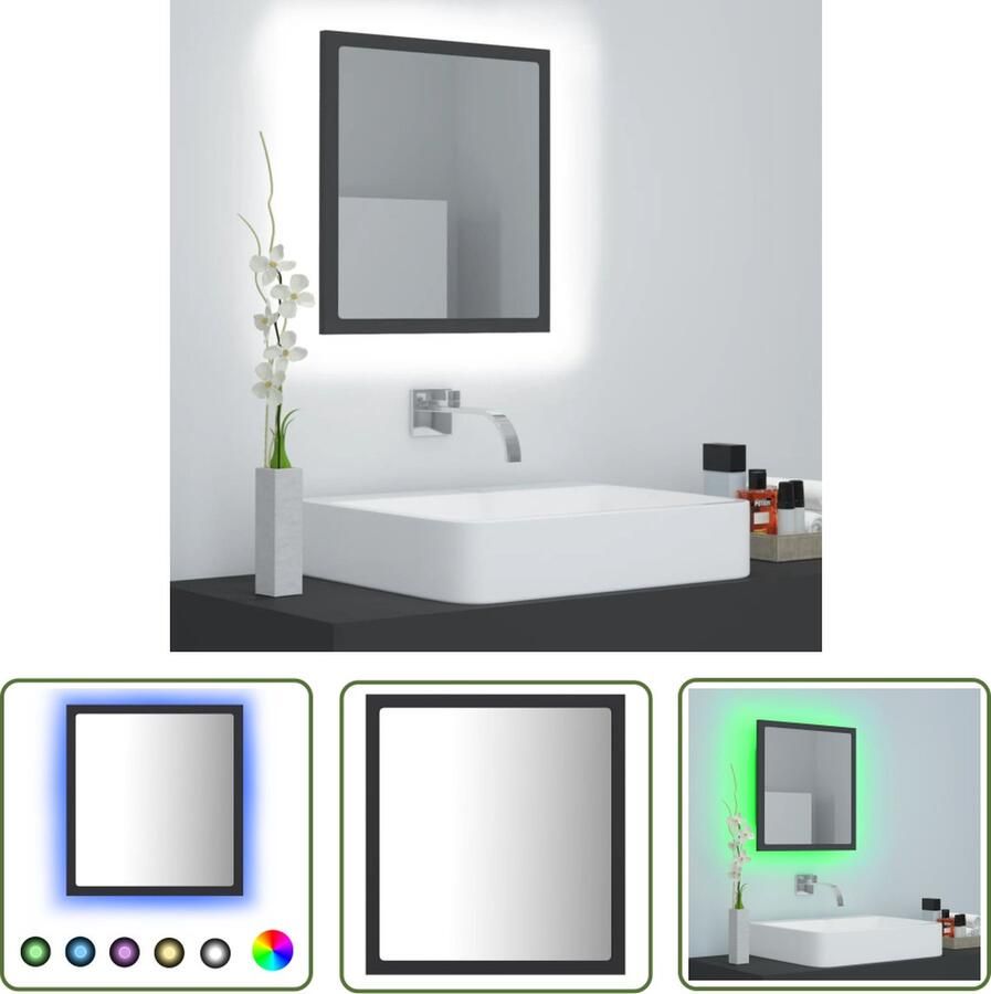 VidaXL Led Spiegel Badkamer Spiegel Badkamerspiegel LED 40x8 5x37 cm acryl grijs Rgb Spiegel Badkamer Decoratie Modern Design