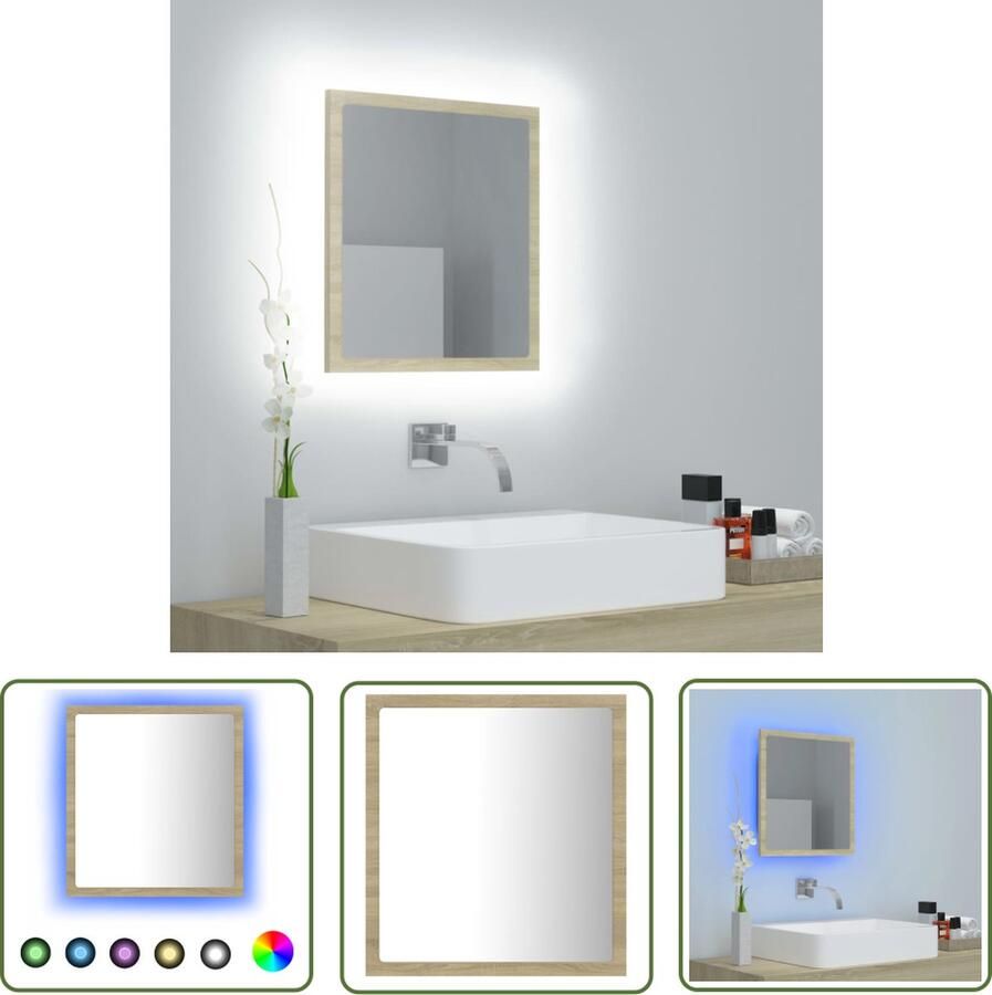 VidaXL Led Spiegel Badkamer Spiegel Badkamerspiegel LED 40x8 5x37 cm acryl sonoma eikenkleurig Sonoma Eiken Badkamer Decoratie Rgb Verlichting