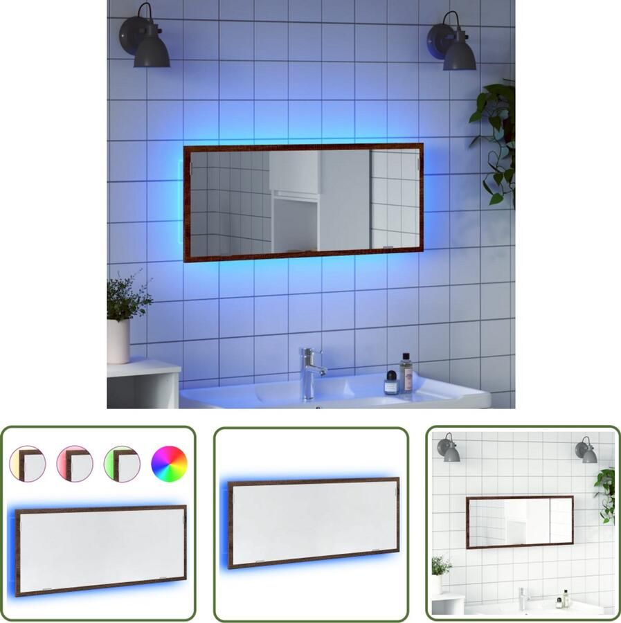 VidaXL Led Spiegel Badkamer Spiegel Badkamerspiegel met LED 100x8 5x37 cm bewerkt hout bruin eiken Badkamerspiegels Spiegel Met Verlichting Makeup Spiegel