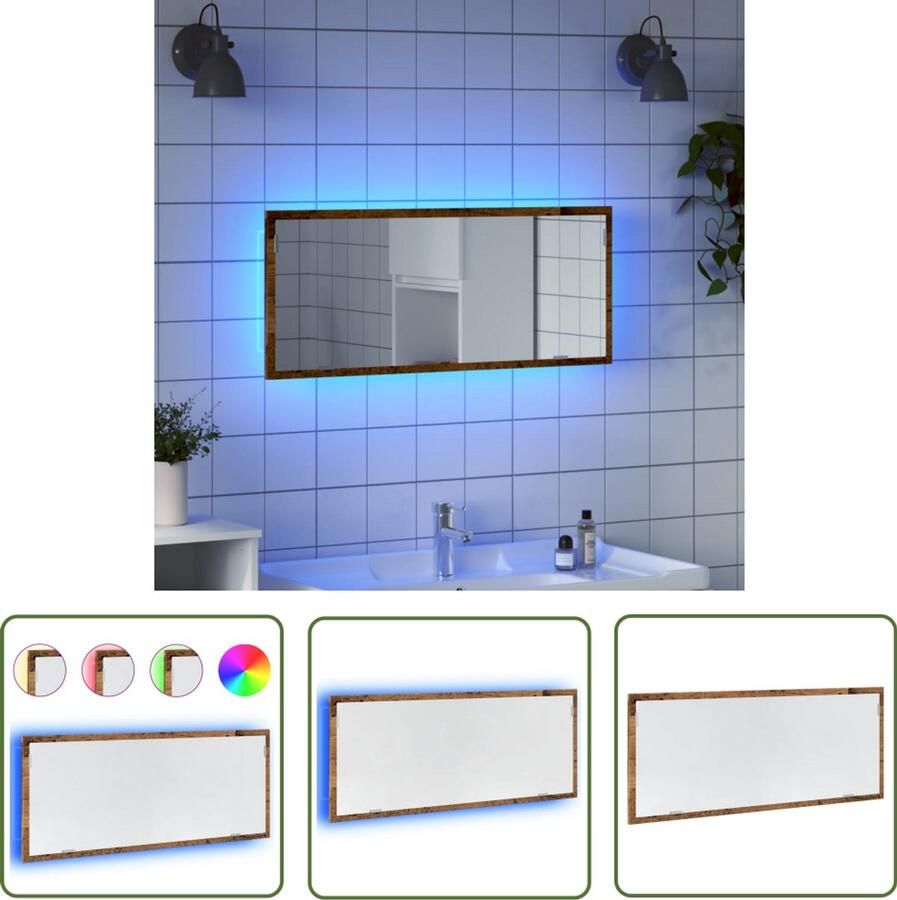 VidaXL Led Spiegel Badkamer Spiegel Badkamerspiegel met LED 100x8 5x37 cm bewerkt hout oud hout Badkamerspiegel Met Verlichting Vintage Spiegel Houten Spiegel
