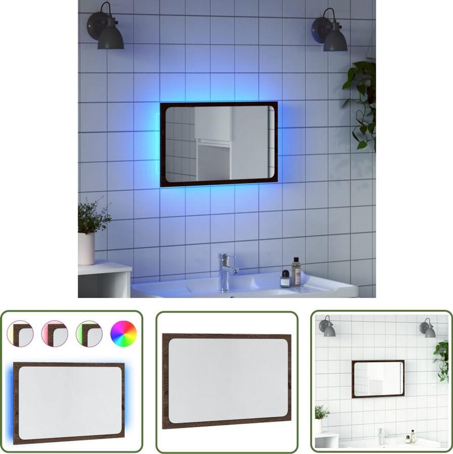 VidaXL Led Spiegel Badkamer Spiegel Badkamerspiegel met LED 60x8 5x38 cm bewerkt hout bruin eiken Spiegel Met Verlichting Badkamerspiegels Houten Spiegel