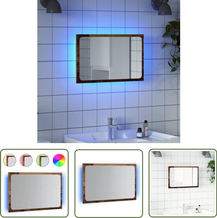 VidaXL Led Spiegel Badkamer Spiegel Badkamerspiegel met LED 60x8 5x38 cm oud houtkleurig Makeup Spiegel Houten Spiegel Vintage Spiegel