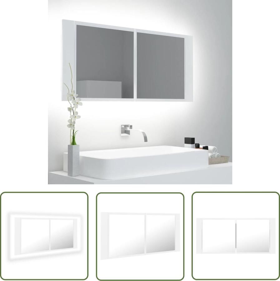 VidaXL Led Spiegel Badkamerkast met spiegel en LED 100x12x45 cm acryl wit Badkamermeubilair Witte Badkamerkast Acrylspiegel