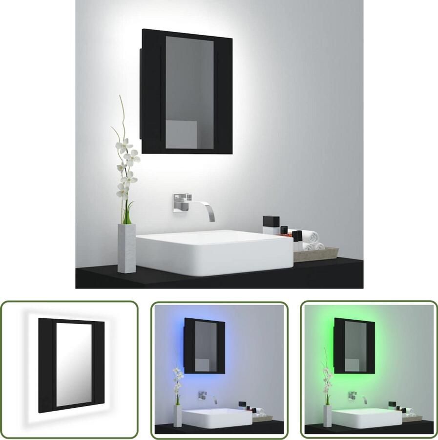 VidaXL Led Spiegel Badkamerkast met spiegel en LED 40x12x45 cm acryl zwart Badkamermeubilair Zwarte Badkamerkast Compact Badkamermeubel