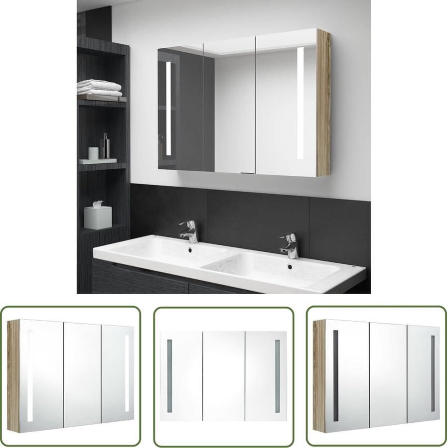 VidaXL Led Spiegel Badkamerkast met spiegel en LED 89x14x62 cm eikenkleurig Badkamermeubilair Eiken Kleurtje Wandspiegel