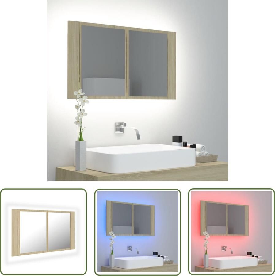 VidaXL Led Spiegel Badkamerkast met spiegel LED 80x12x45 acryl sonoma eikenkleurig Sonoma Eiken Badkamermeubilair Badkameraccessoires